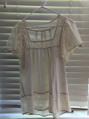 Lauren Moffatt Square-Neck Eyelet Blouse